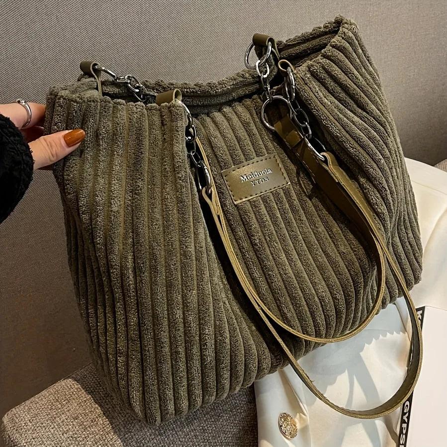 Sac Cabas en Velours Côtelé Élégant