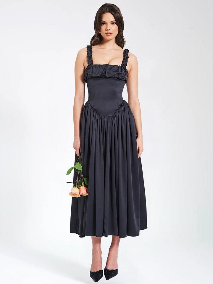 Robe Longue Élégante à Bretelles Bouffante