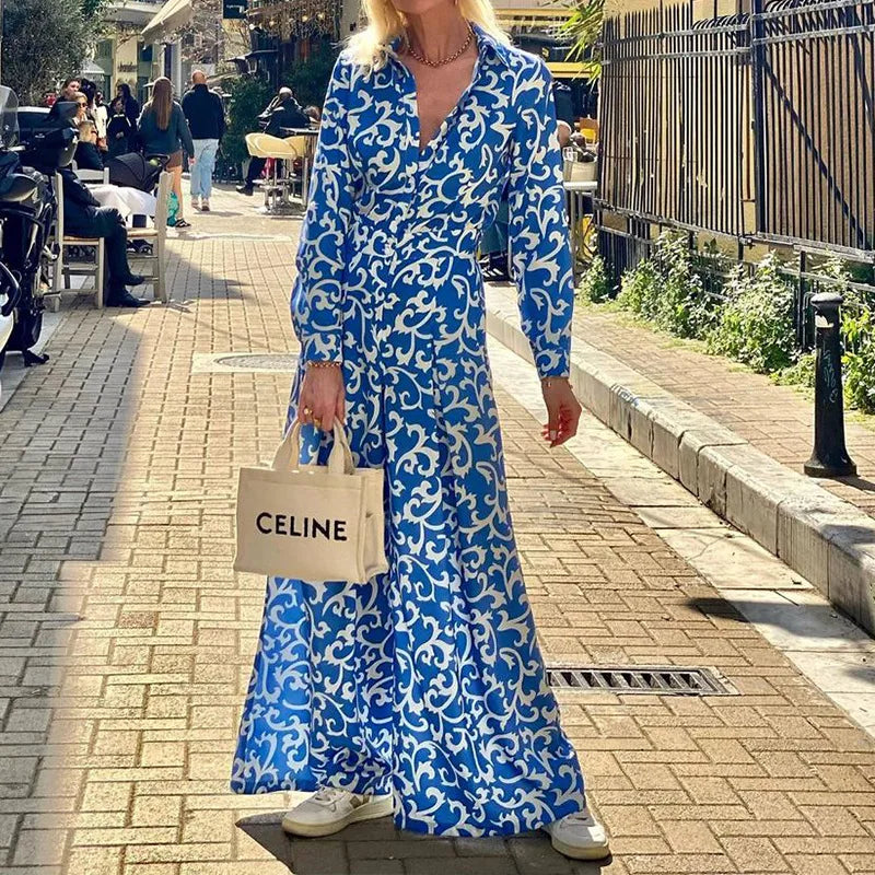 Combinaison-Robe Élégante Avec Imprimé de Liane Bleue