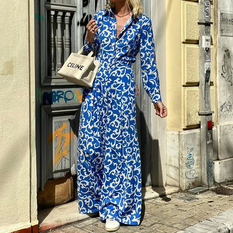 Combinaison-Robe Élégante Avec Imprimé de Liane Bleue
