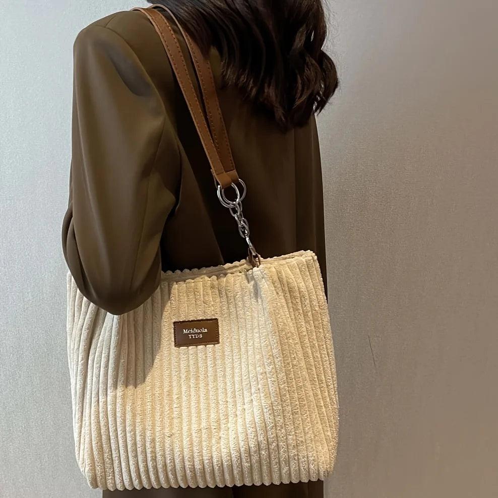Sac Cabas en Velours Côtelé Élégant